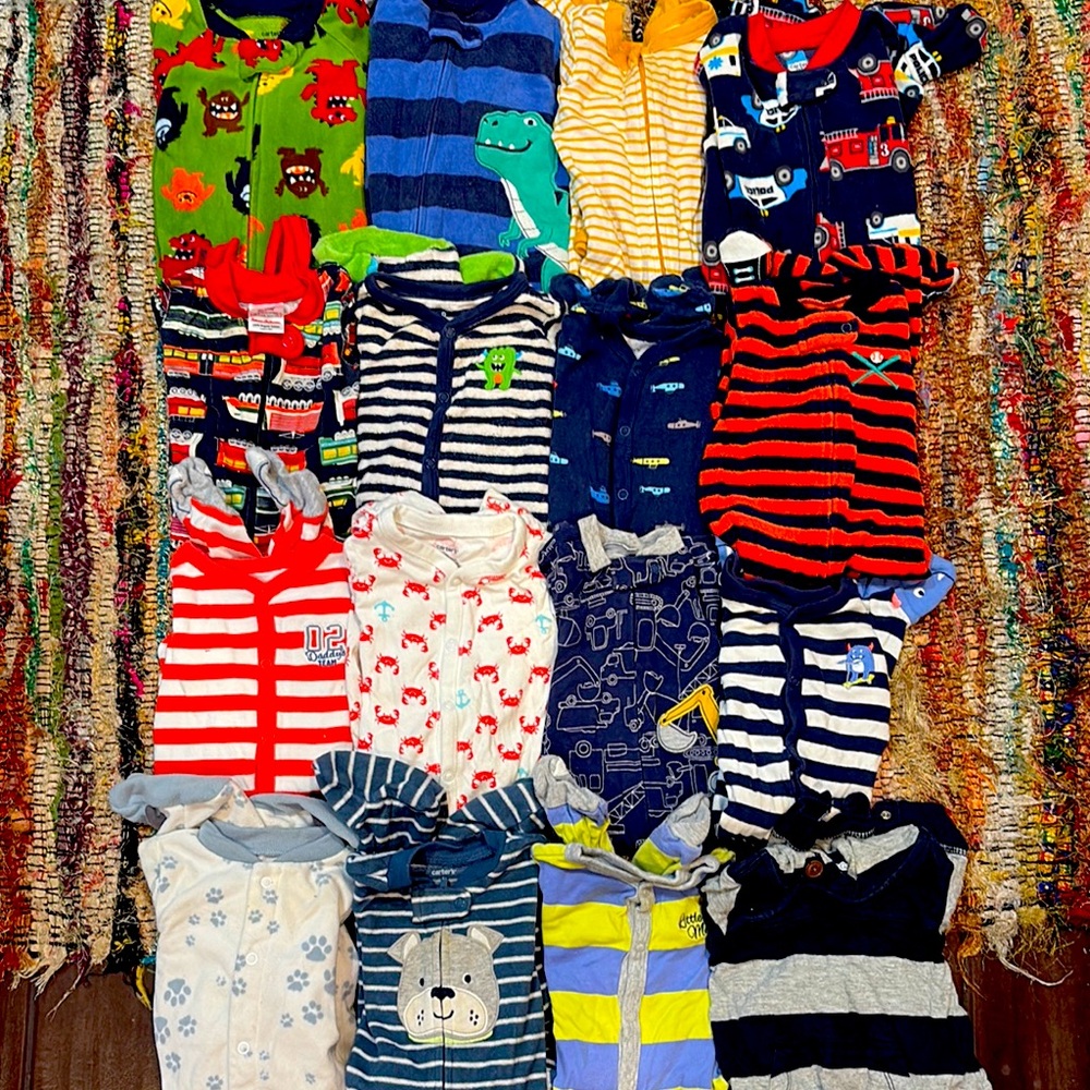 16 pairs of 6-9 baby pjs pajamas footies